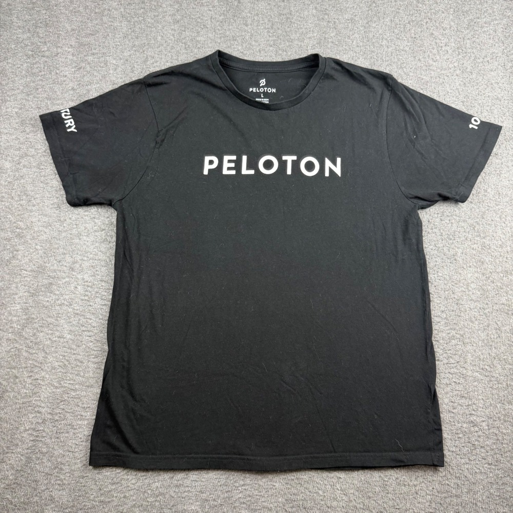 Peloton Century Club 100 Mens T-Shirt Black Cotton Short Sleeve Logo Tee Large